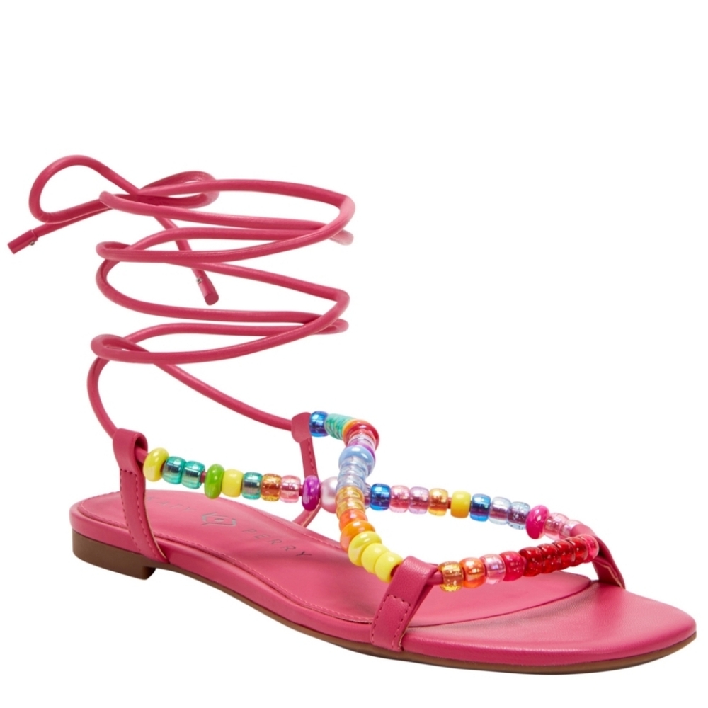 Katy Perry Collections Pink Beaded Lace-Up Sandals